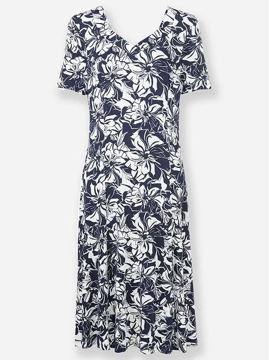 Creation L Navy-Ecru-Printed Floral Flared Dress From Creation L