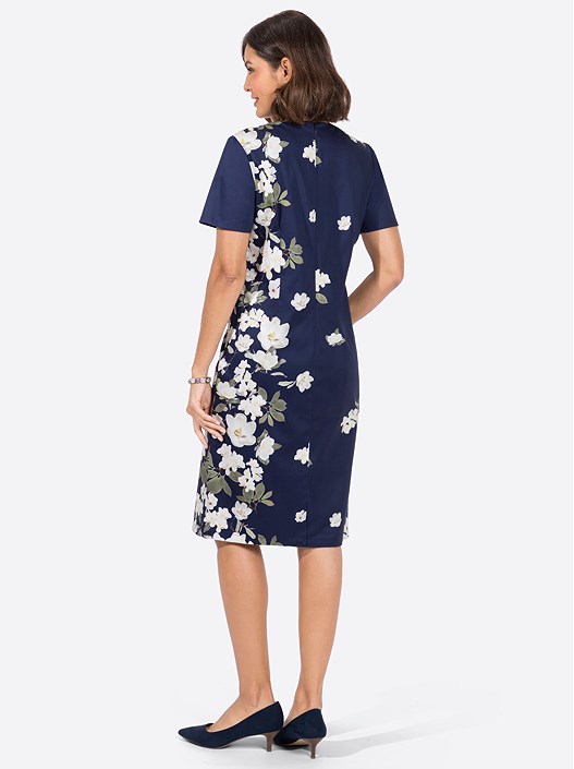 Creation L Navy-Ecru-Printed Floral Sheath Dress From Creation L