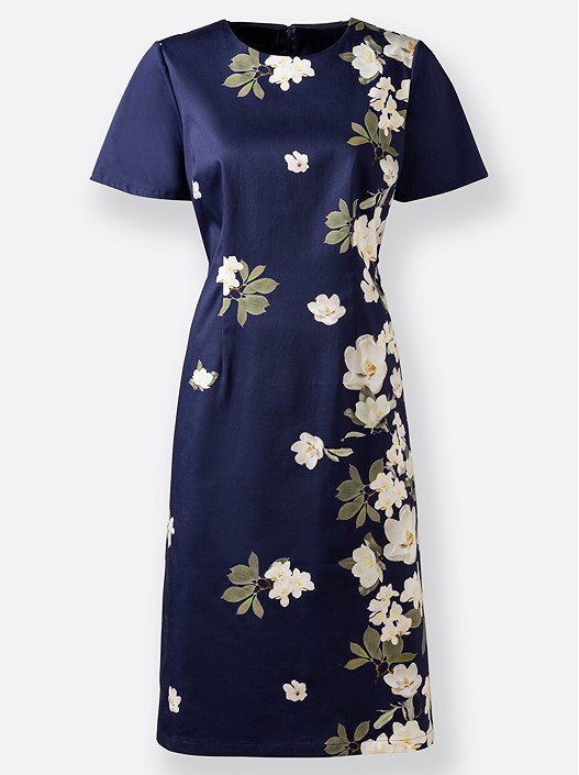 Creation L Navy-Ecru-Printed Floral Sheath Dress From Creation L