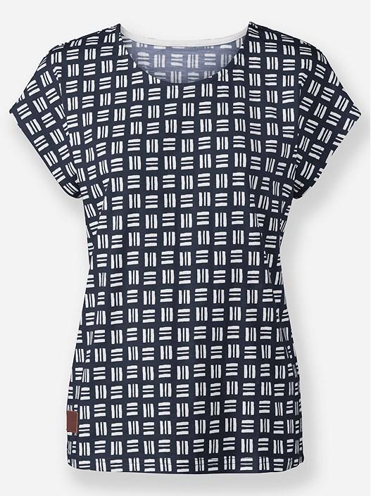 Creation L Navy-Ecru-Printed Short Sleeve Printed Shirt