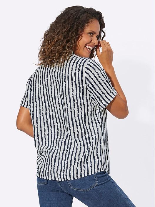 Creation L Navy/Ecru-Striped Striped Button Up Blouse
