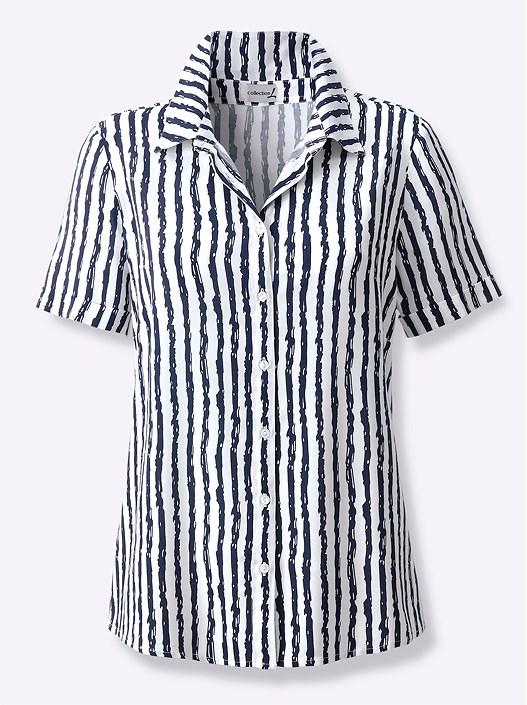 Creation L Navy/Ecru-Striped Striped Button Up Blouse