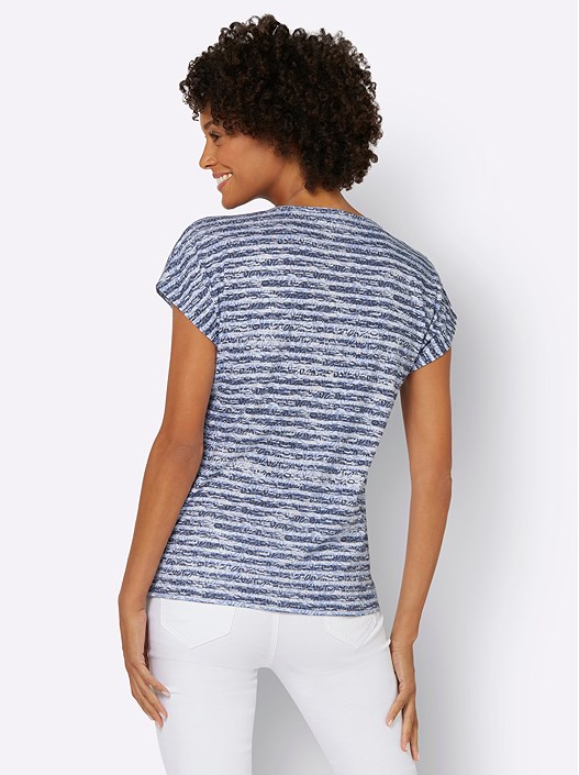 Creation L Navy/Ecru-Striped Striped Drop Shoulder Shirt