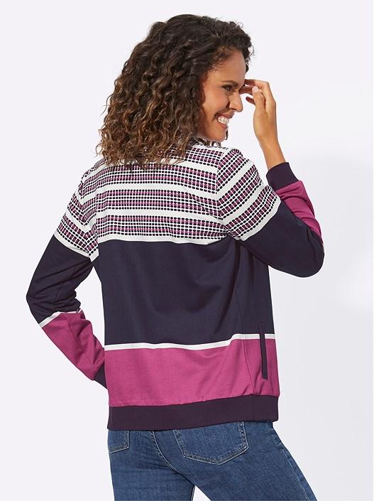 Creation L Navy-Fuchsia Color Block Zip Sweatshirt From Creation L