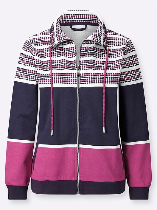 Creation L Navy-Fuchsia Color Block Zip Sweatshirt From Creation L