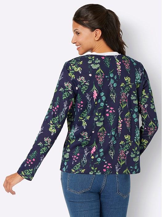Creation L Navy-Old-Rose-Printed Floral Cardigan From Creation L