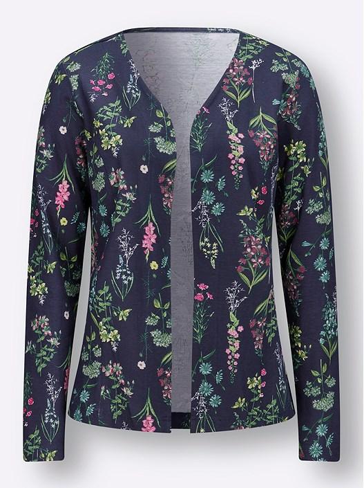 Creation L Navy-Old-Rose-Printed Floral Cardigan From Creation L