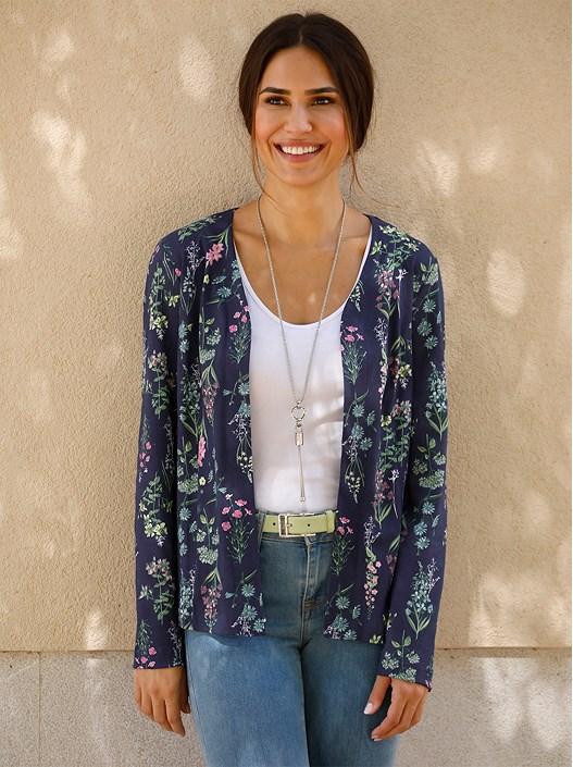 creation l Navy-Old-Rose-Printed Floral Cardigan from creation L