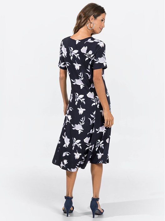 Creation L Navy-Pale Lilac-Printed Floral Midi Dress From Creation L
