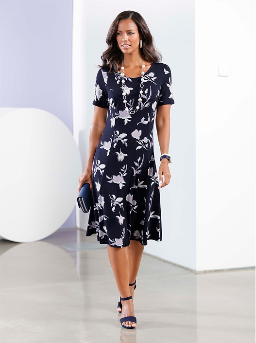creation l Navy-Pale Lilac-Printed Floral Midi Dress from creation L