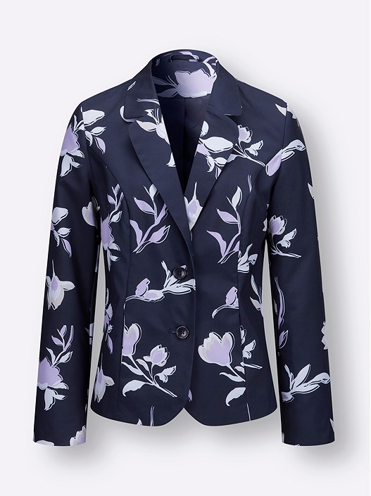Creation L Navy-Pale Lilac-Printed Floral Print Blazer