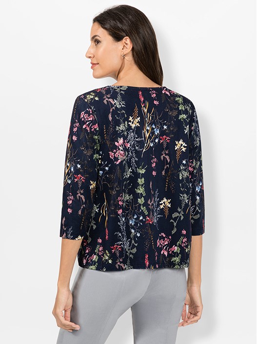 Creation L Navy-Printed 3/4 Sleeve Cardigan From Creation L