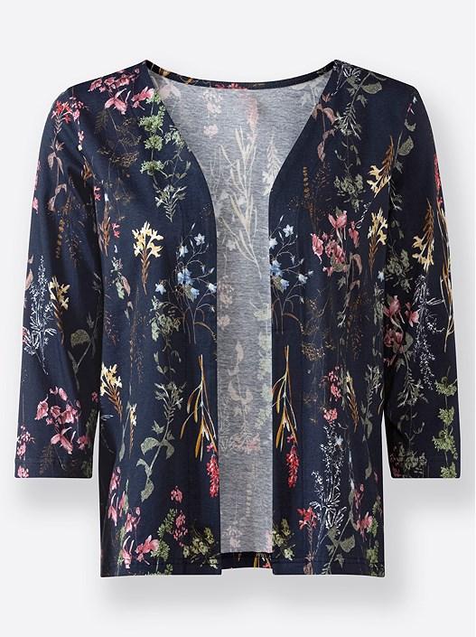 Creation L Navy-Printed 3/4 Sleeve Cardigan From Creation L