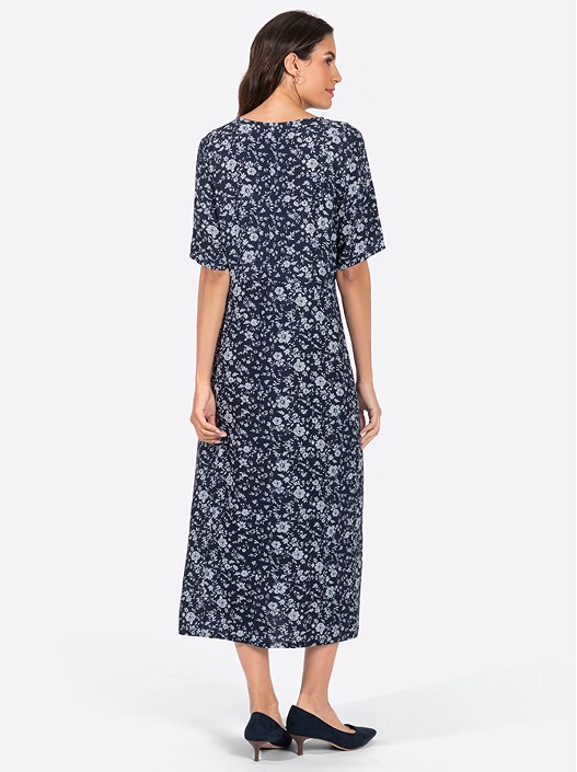 Creation L Navy-Printed V-Neck Floral Dress From Creation L