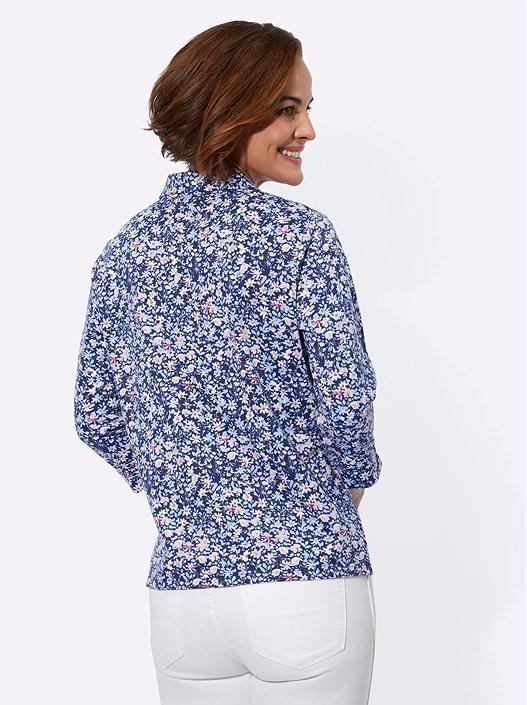 Creation L Navy-Rose-Printed Floral Button Up Blouse