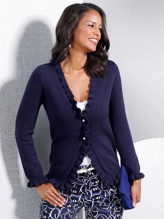 creation l Navy Ruffle Trim Cardigan from creation L