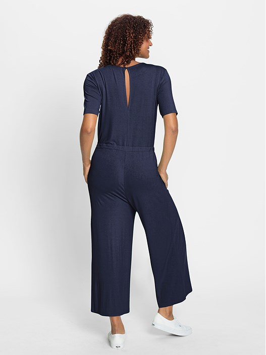 Creation L Navy Tie Waist Jersey Jumpsuit From Creation L
