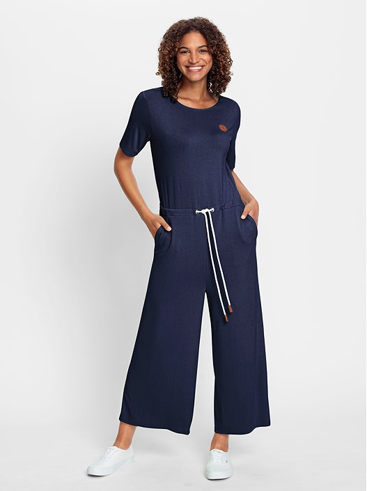 Creation L Navy Tie Waist Jersey Jumpsuit From Creation L