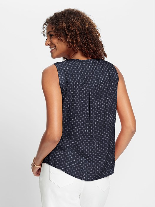 Creation L Navy-White-Printed Printed Sleeveless Blouse
