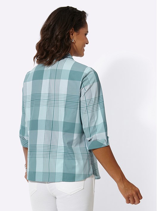 Creation L Ocean-White-Checked Checked Button Up Blouse