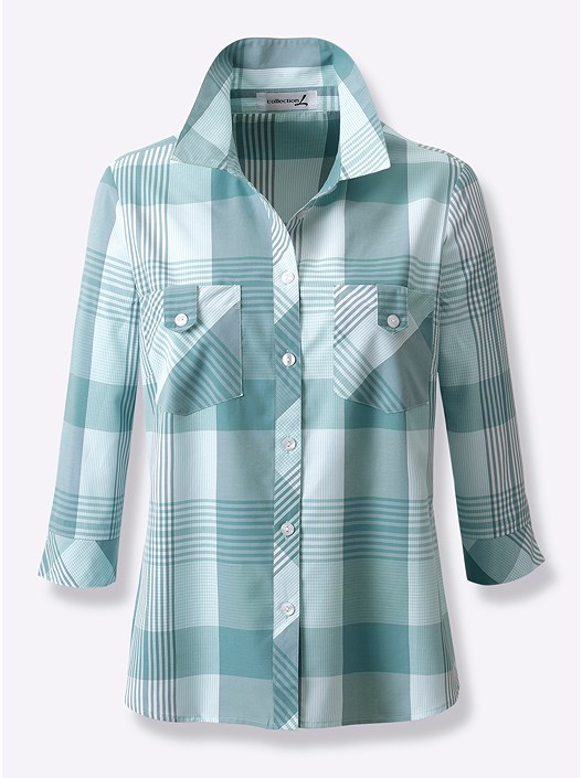 Creation L Ocean-White-Checked Checked Button Up Blouse