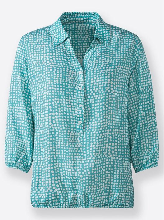 Creation L Ocean-White-Printed Dotted Button Panel Blouse