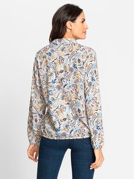 Creation L Ocher-Denim Blue-Printed Collared Paisley Blouse