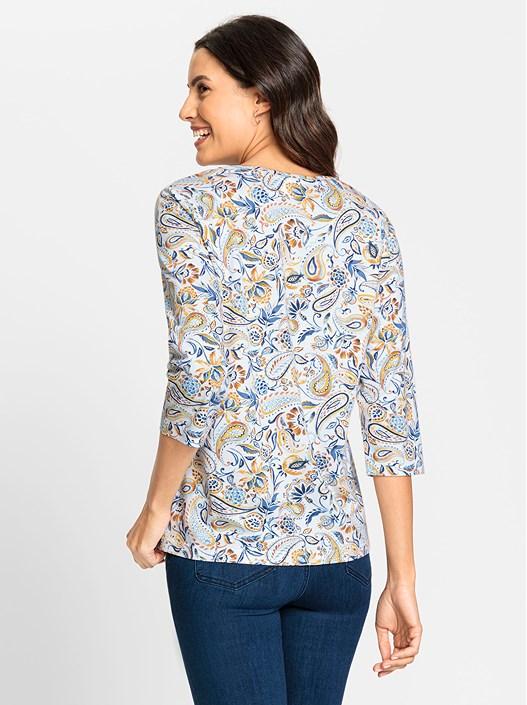 Creation L Ocher-Denim Blue-Printed Paisley 3/4 Sleeve Shirt
