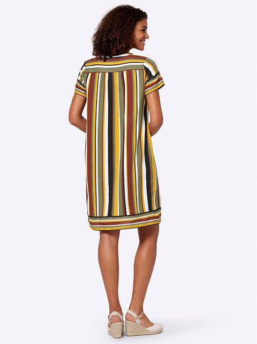 Creation L Ochre-Khaki-Striped Striped V-Neck Dress From Creation L