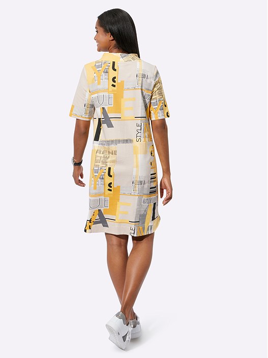 Creation L Ochre-Sand-Printed Drawstring Detail Print Dress From Creation L