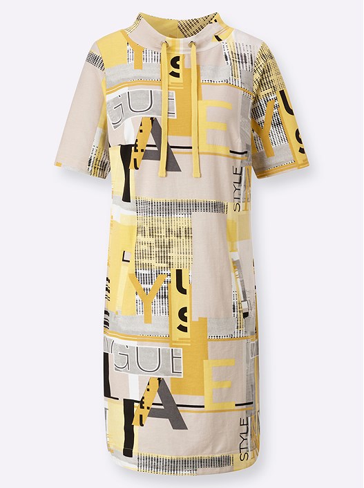 Creation L Ochre-Sand-Printed Drawstring Detail Print Dress From Creation L