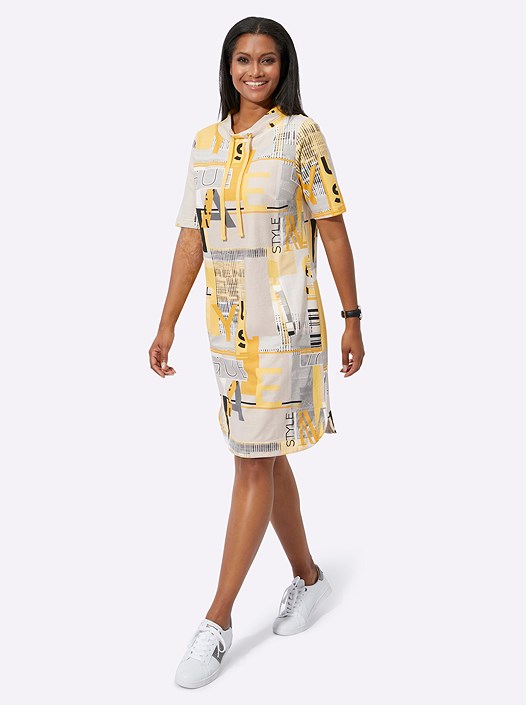 Creation L Ochre-Sand-Printed Drawstring Detail Print Dress From Creation L