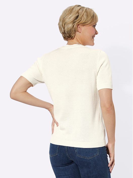 Creation L Off White Ribbed Short Sleeve Sweater From Creation L