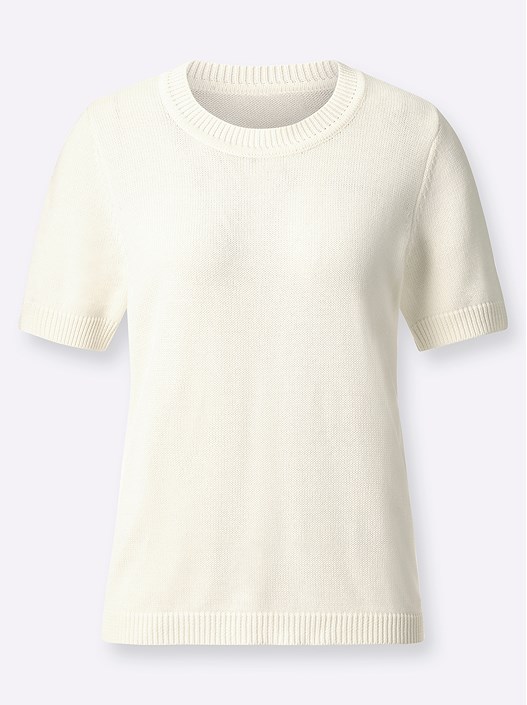 Creation L Off White Ribbed Short Sleeve Sweater From Creation L