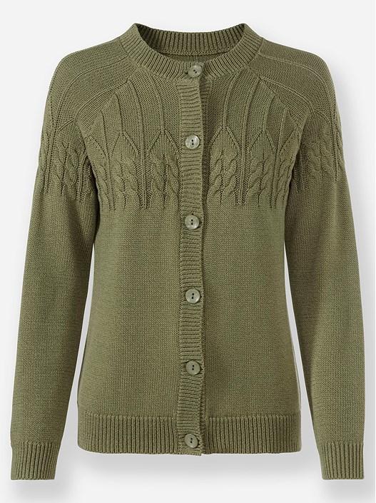Creation L Olive-Mottled Cable Knit Button Up Sweater From Creation L