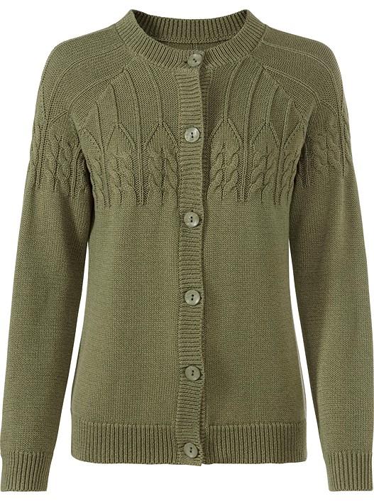 creation l Olive-Mottled Cable Knit Button Up Sweater from creation L