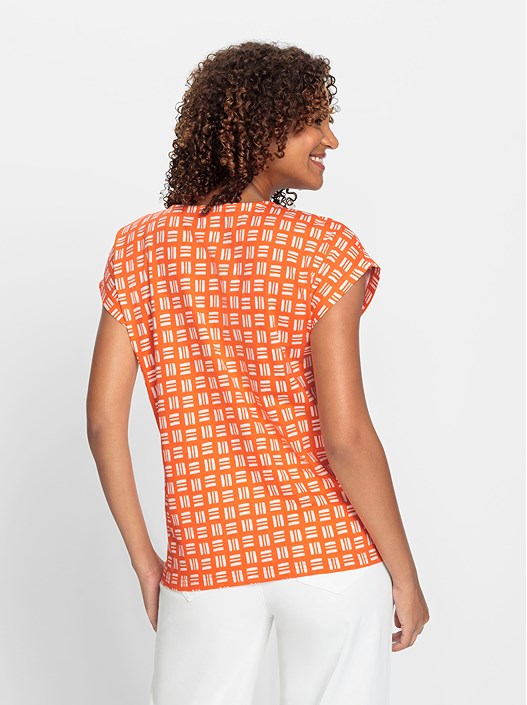 Creation L Orange-Ecru-Printed Short Sleeve Printed Shirt