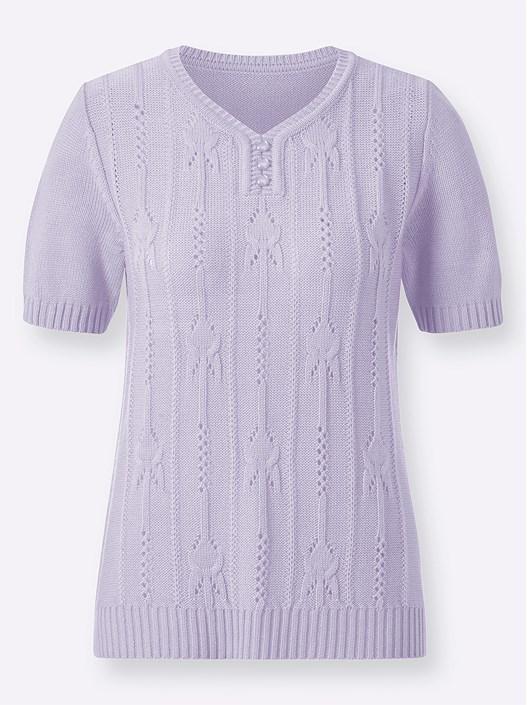 Creation L Pale Lilac Open Knit Short Sleeve Sweater From Creation L