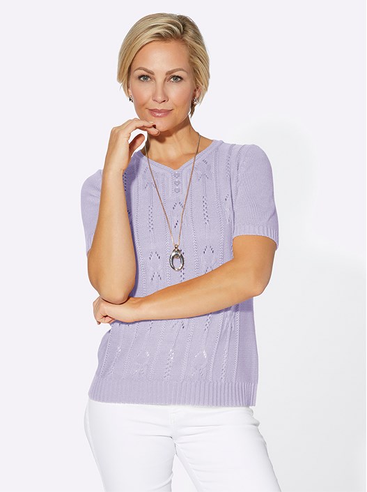 Creation L Pale Lilac Open Knit Short Sleeve Sweater From Creation L