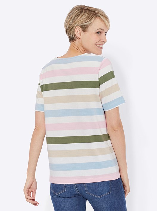 Creation L Patterned-Striped Multi Striped Short Sleeve Top