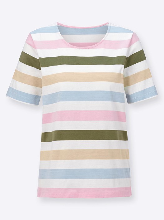 Creation L Patterned-Striped Multi Striped Short Sleeve Top