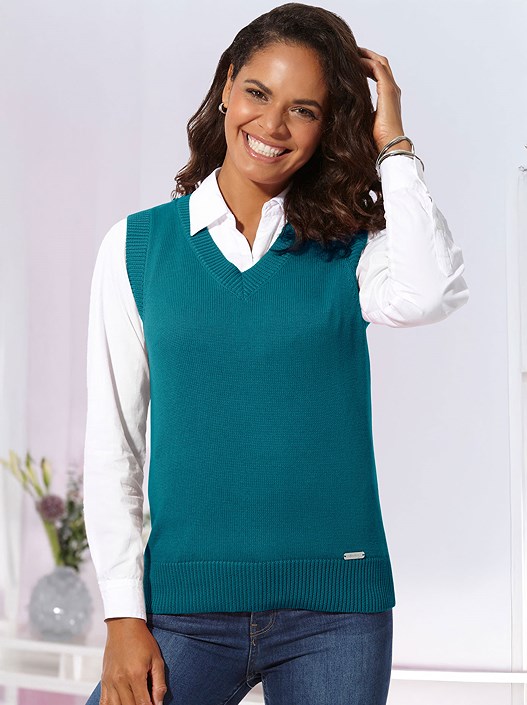 creation l Petrol Ribbed Hem Sweater Vest from creation L
