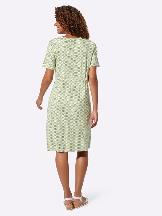 Creation L Pistachio-Khaki-Printed Printed V-Neck Dress From Creation L