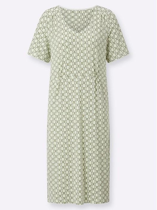 Creation L Pistachio-Khaki-Printed Printed V-Neck Dress From Creation L