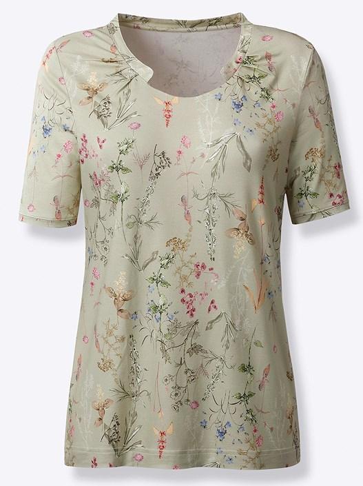 Creation L Pistachio-Printed Pleated Neckline Shirt