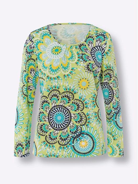 Creation L Pistachio-Turquoise-Printed Boho Print Shirt