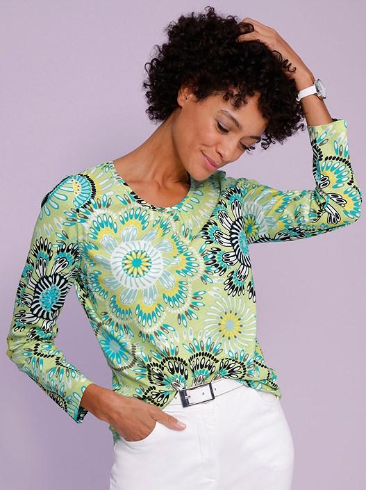 creation l Pistachio-Turquoise-Printed Boho Print Shirt