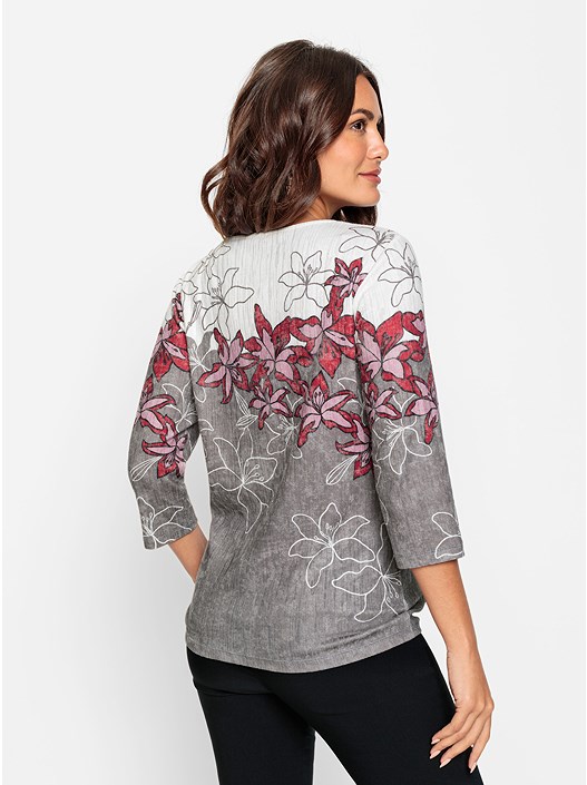 Creation L Red-Black-Printed Floral 3/4 Sleeve Shirt