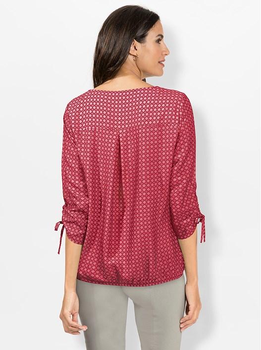Creation L Red-Flamingo-Printed Gathered Sleeve Blouse