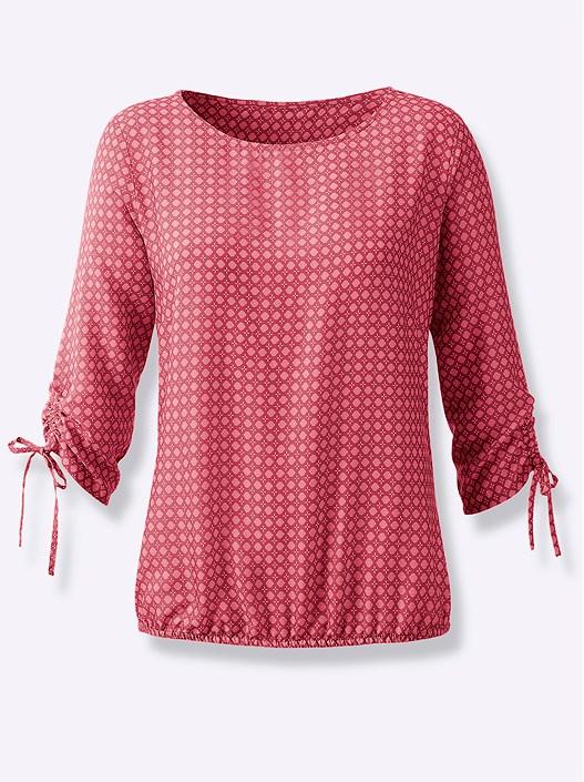 Creation L Red-Flamingo-Printed Gathered Sleeve Blouse